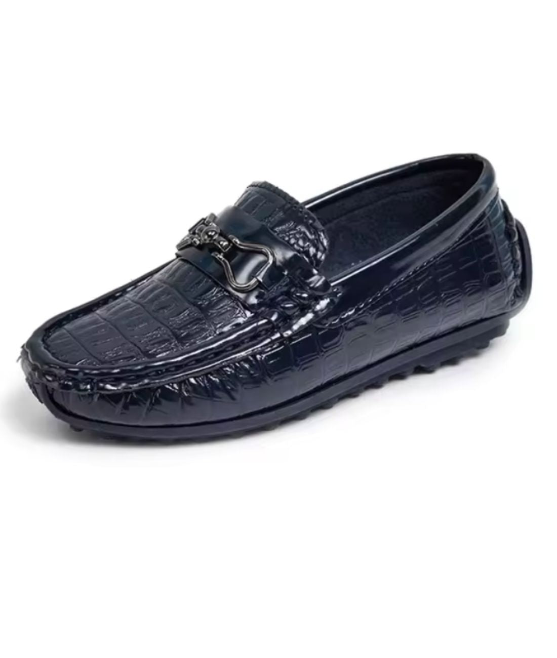 Mocassin Noir Enfant Chainette En Cuir Vernis