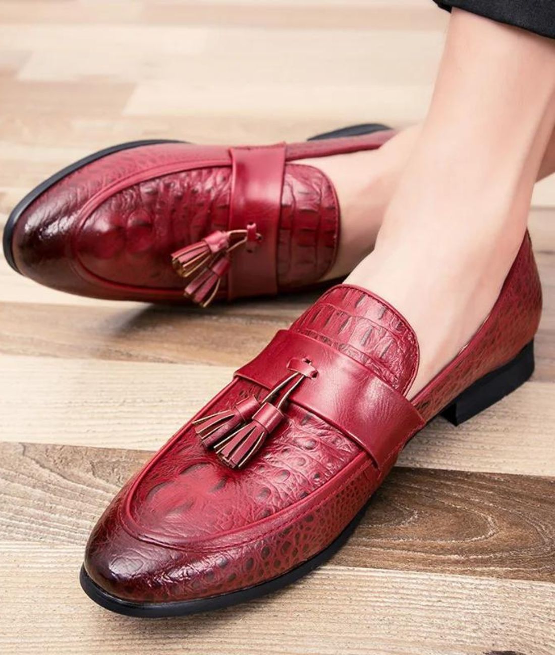 Mocassins À Gland Avec Effet Croco Classique Pour Hommes - Le Mocassin