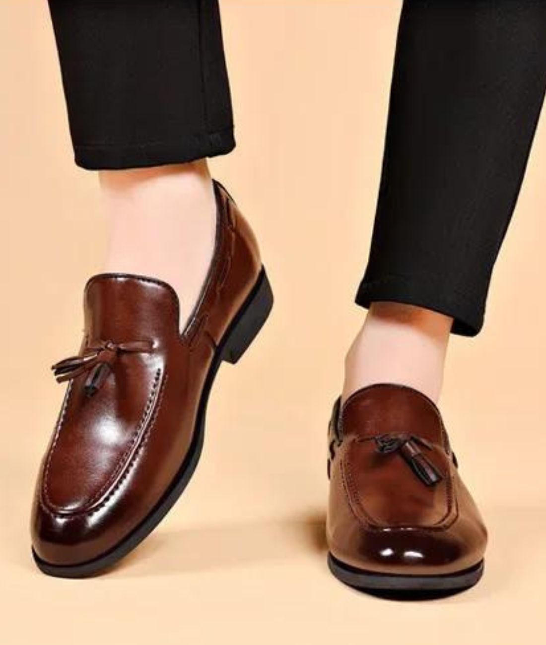 Mocassins À Gland En Cuir Véritable Marron Pour Hommes - Le Mocassin