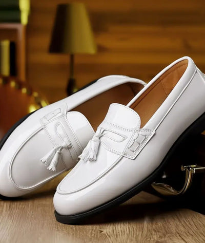 Mocassins À Gland Verni Blanc Pour Hommes - Le Mocassin