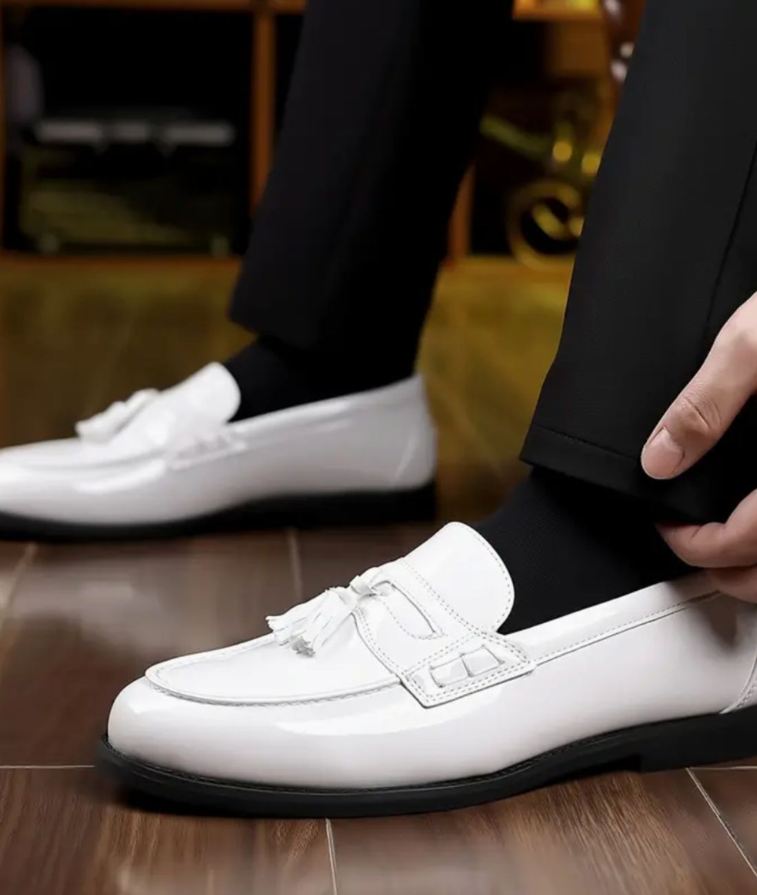 Mocassins À Gland Verni Blanc Pour Hommes - Le Mocassin