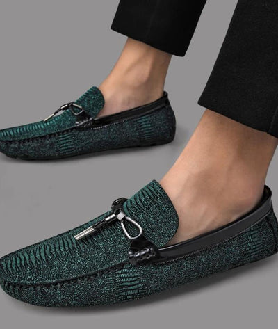 Mocassins À Gland Vert Métallique Pour Hommes - Le Mocassin