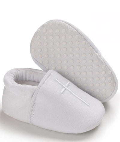 Mocassins De Baptême Blancs En Coton Pour Bébé - Le Mocassin