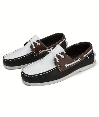 Mocassins Bateau Noirs Bicolores À Lacets Pour Homme - Le Mocassin