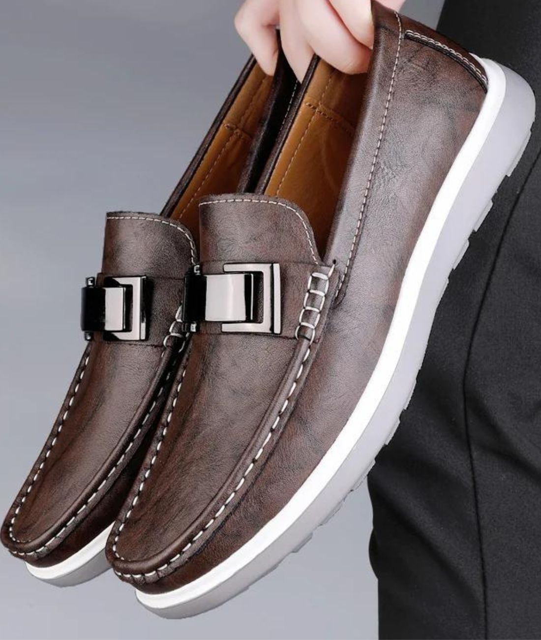 Mocassins Bateau Tricolores Plats En Cuir Pour Homme - Le Mocassin