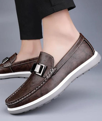 Mocassins Bateau Tricolores Plats En Cuir Pour Homme - Le Mocassin