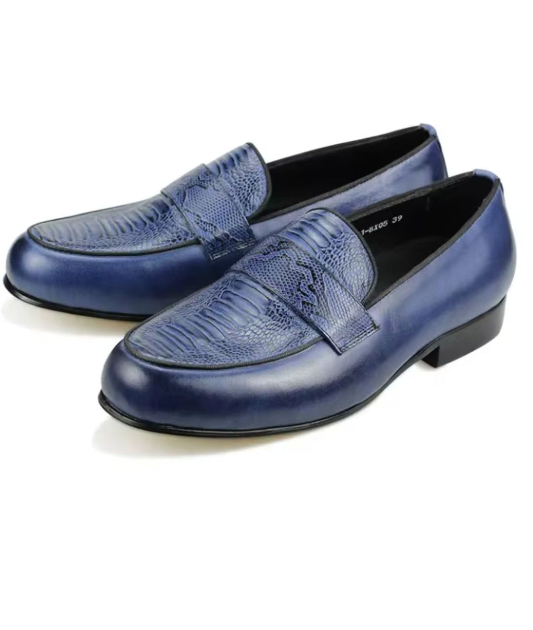 Mocassins Bleus En Cuir Veritable Pour Homme