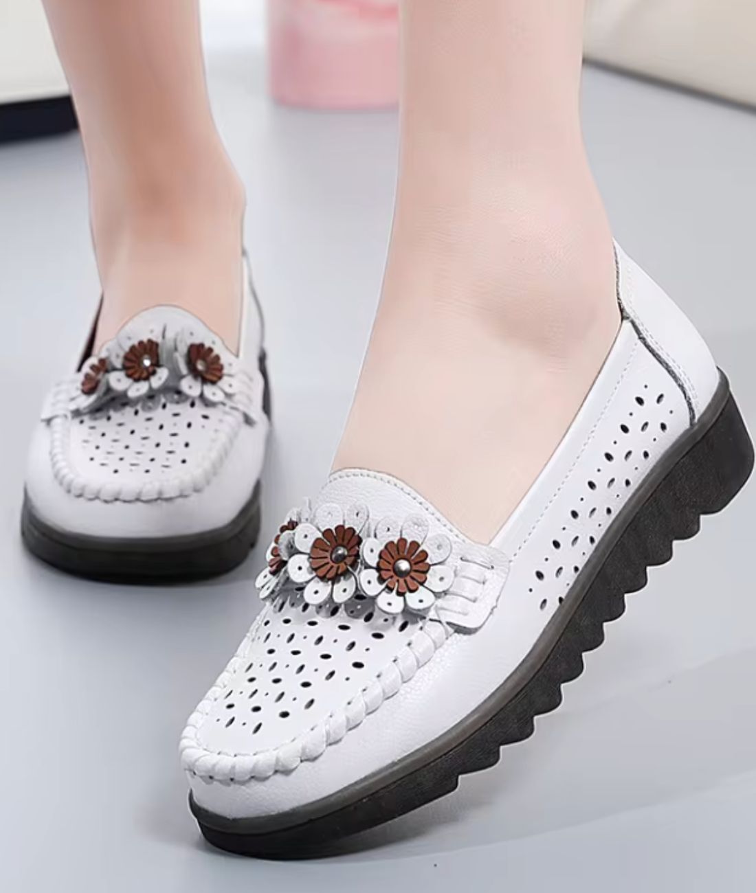 Mocassins En Cuir À Motifs Floraux Pour Femme - Le Mocassin