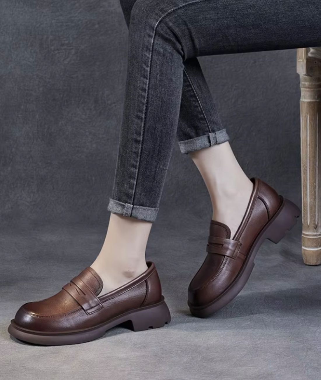 Mocassins En Cuir À Talon Et Semelle Épaisse Pour Femme - Le Mocassin