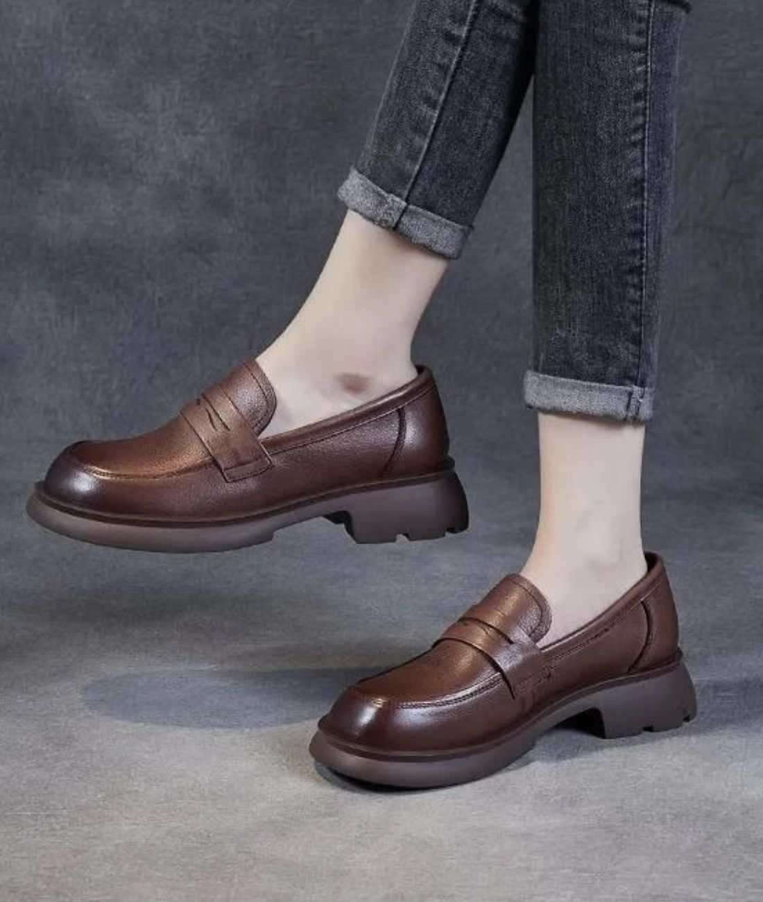 Mocassins En Cuir À Talon Et Semelle Épaisse Pour Femme - Le Mocassin