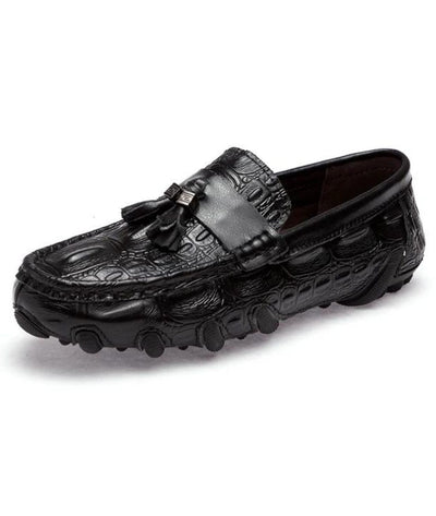 Mocassins En Cuir Vernis Noir Effet Peau De Crocodile - Le Mocassin