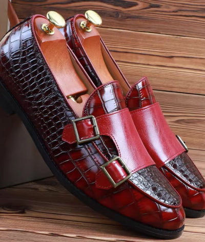 Mocassins En Cuir Vernis Rouge Grain Crocodile - Le Mocassin