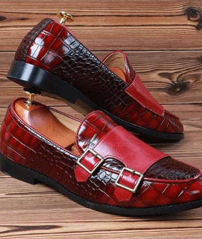 Mocassins En Cuir Vernis Rouge Grain Crocodile - Le Mocassin