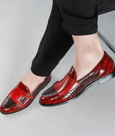 Mocassins En Cuir Vernis Rouge Grain Crocodile - Le Mocassin