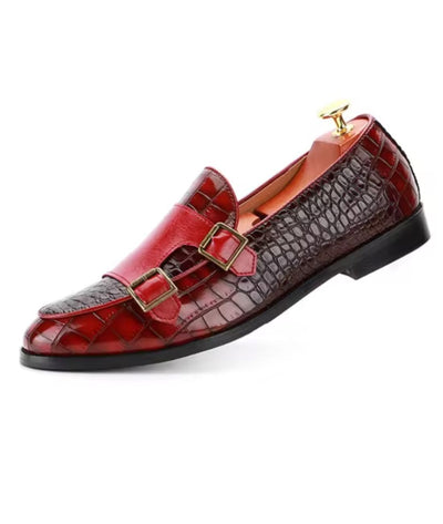 Mocassins En Cuir Vernis Rouge Grain Crocodile - Le Mocassin