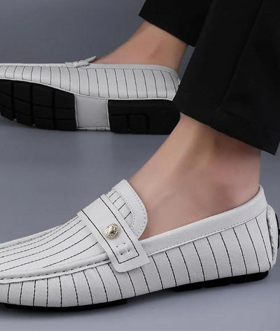 Mocassins Décontractés En Effet Cuir Blanc Pour Hommes - Le Mocassin