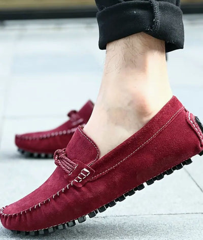 Mocassins Design En Daim Rouge Pour Hommes - Le Mocassin