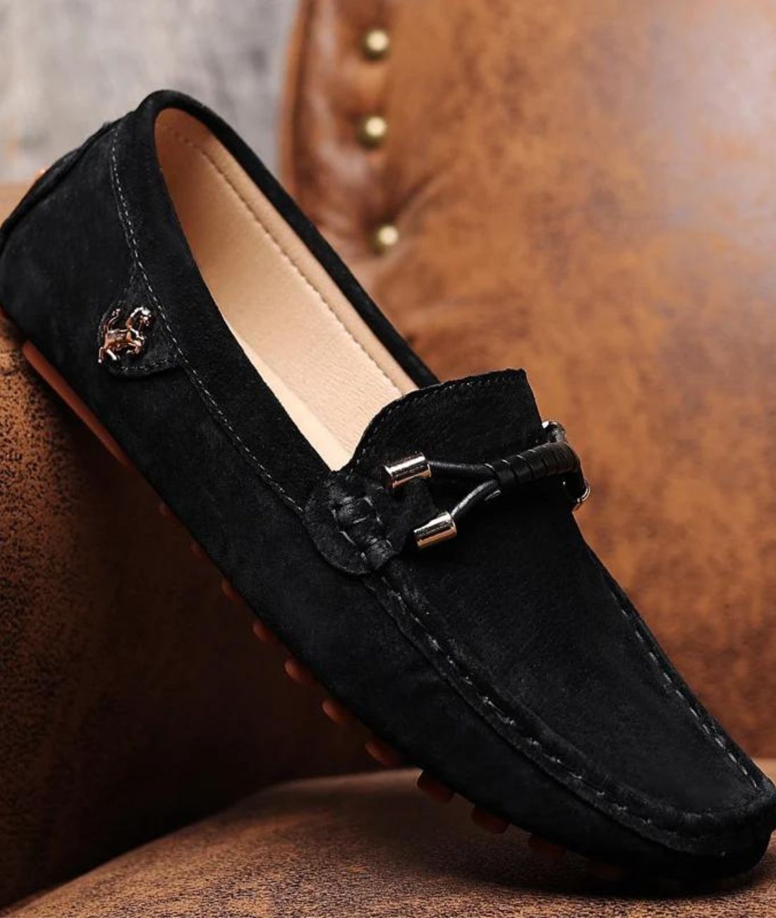 Mocassins D’été En Daim Noir Pour Hommes - Le Mocassin