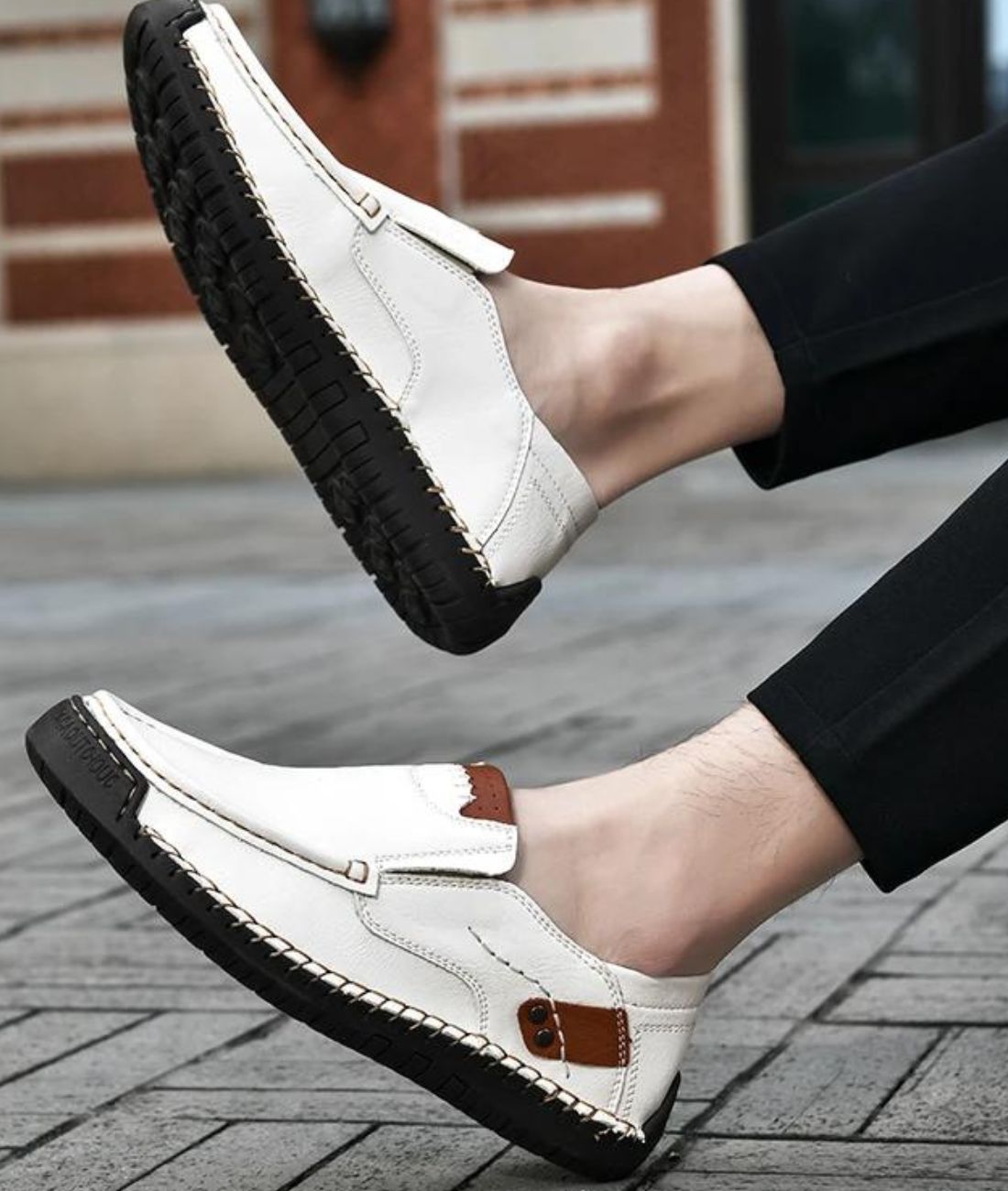 Mocassins Effet Cuir Blanc Pour Hommes - Le Mocassin