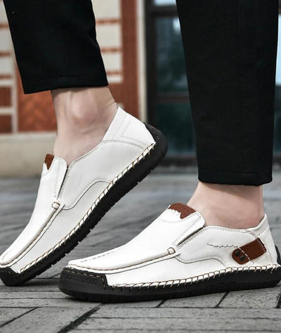 Mocassins Effet Cuir Blanc Pour Hommes - Le Mocassin