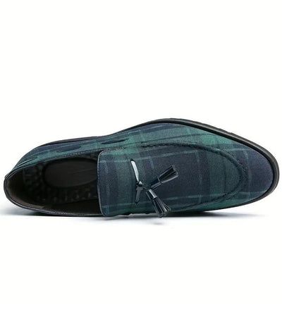 Mocassins À Gland À Carreaux Bleu Et Vert Pour Homme - Le Mocassin