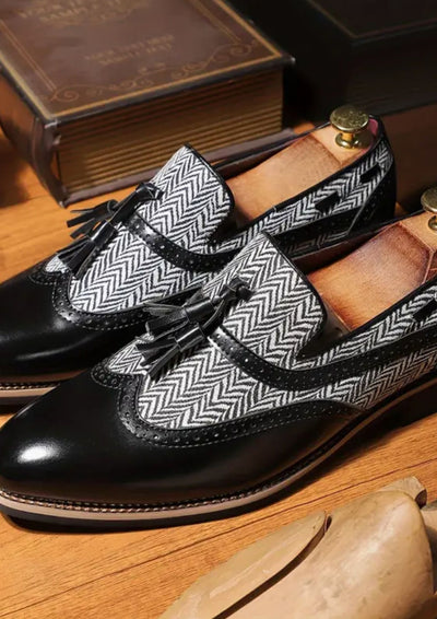 Mocassins À Glands En Cuir Motif À Chevrons - Le Mocassin