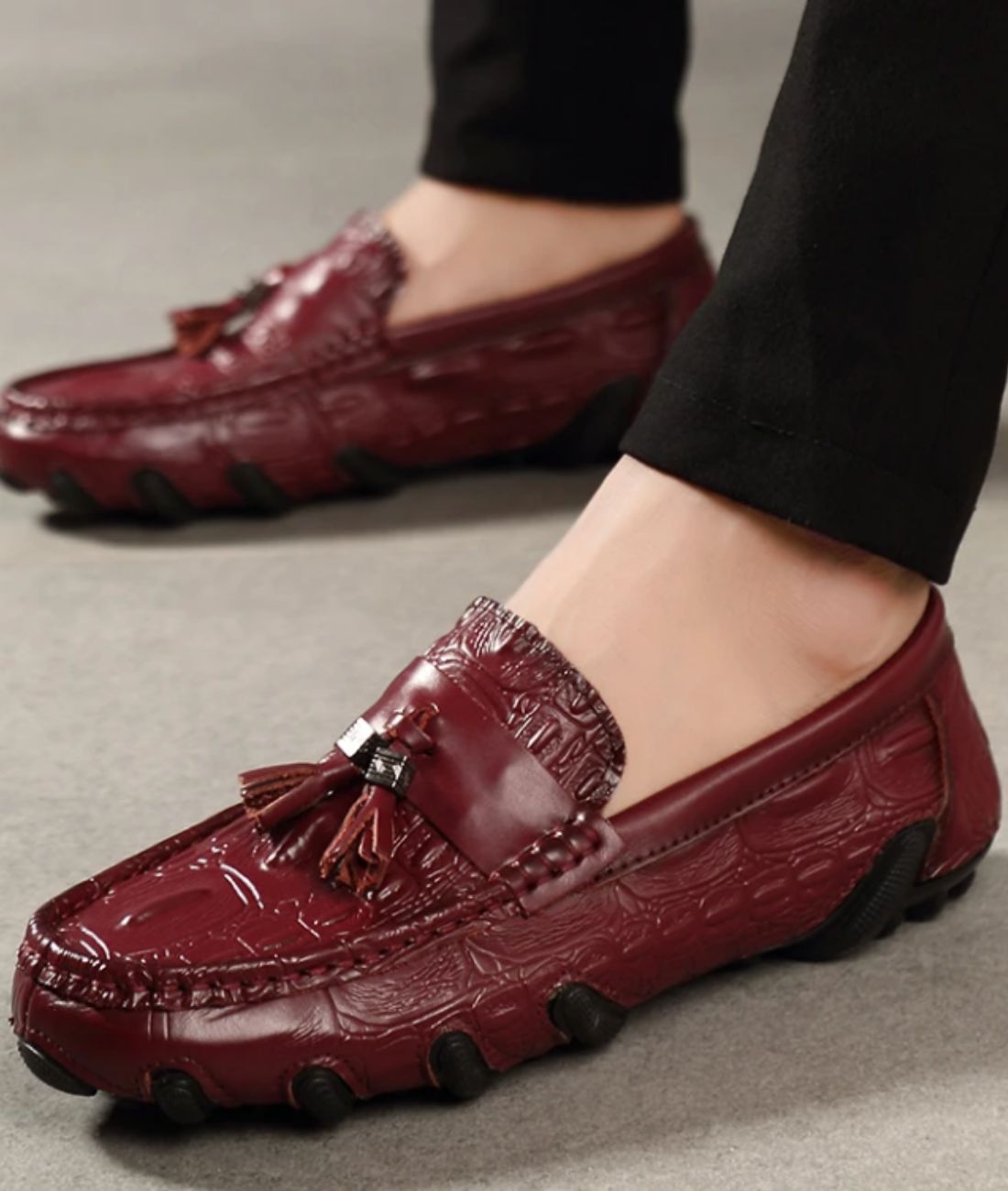 Mocassins À Glands Cuir Véritable Croco Homme - Le Mocassin