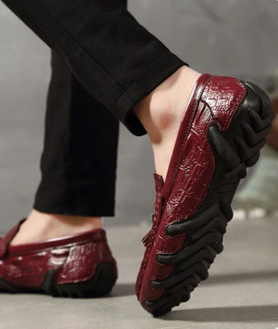 Mocassins À Glands Cuir Véritable Croco Homme - Le Mocassin