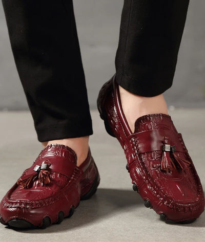 Mocassins À Glands Cuir Véritable Croco Homme - Le Mocassin