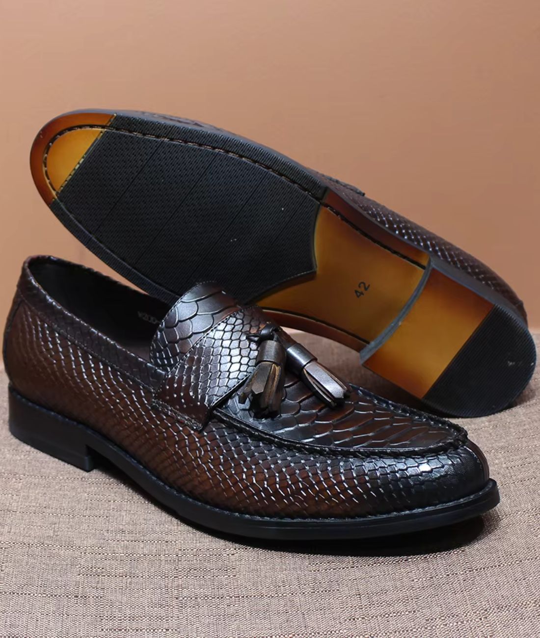 Mocassins À Glands En Cuir Véritable Effet Serpent - Le Mocassin