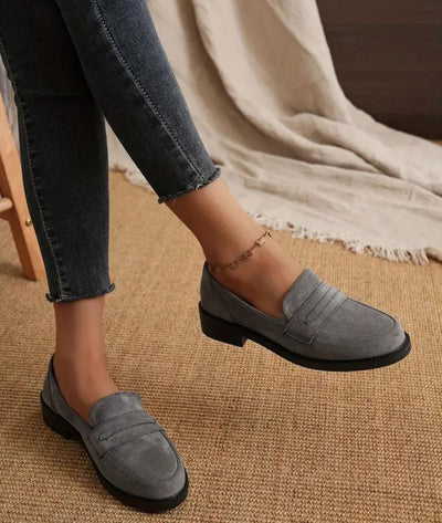 Mocassins Gris Pour Femme En Daim Véritable - Le Mocassin