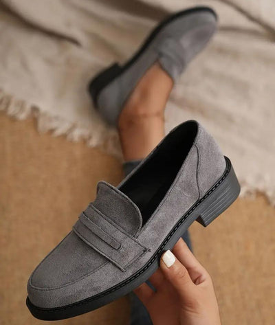 Mocassins Gris Pour Femme En Daim Véritable - Le Mocassin