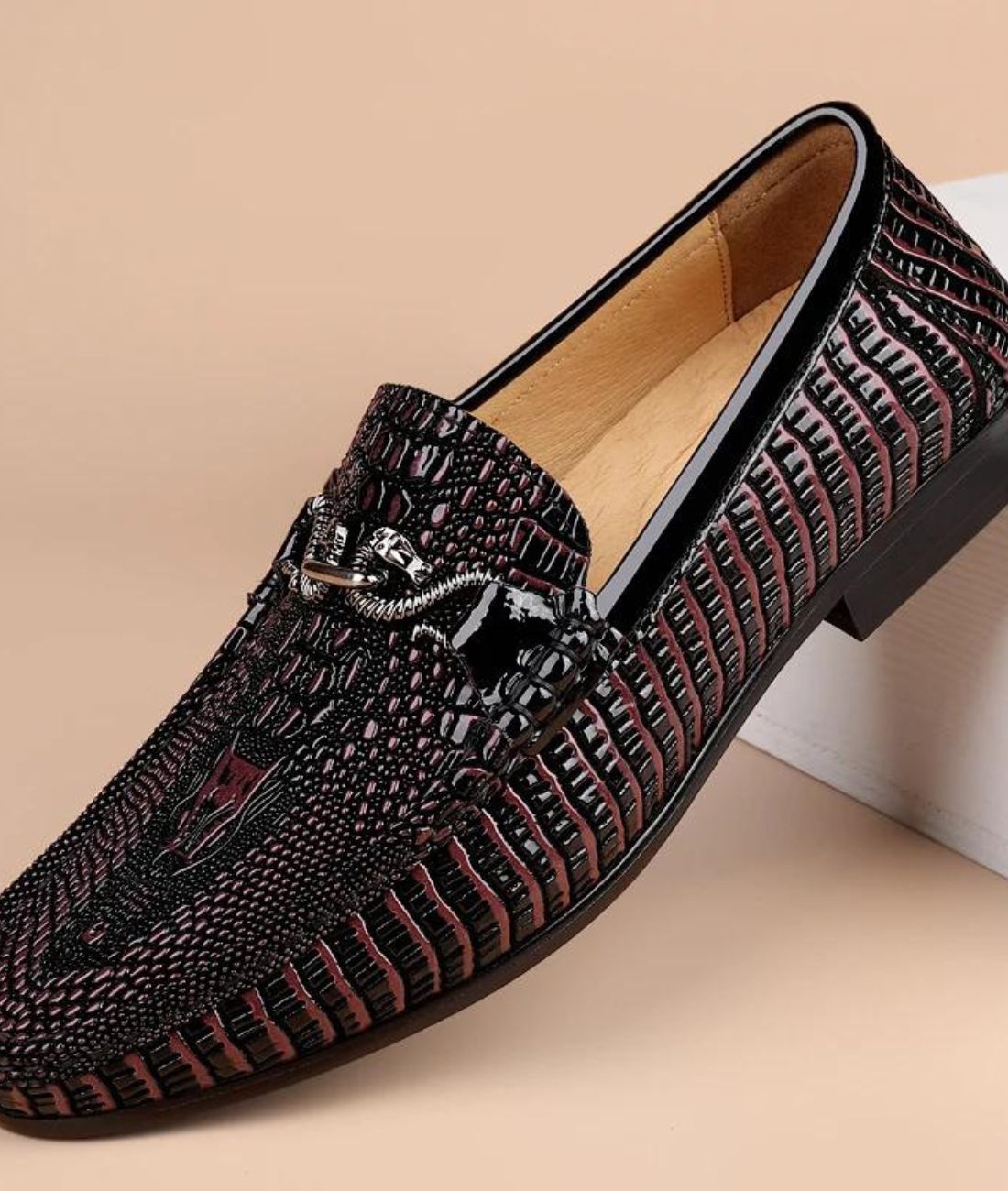 Mocassins Hommes Effet Cuir Vernis Peau De Serpent - Le Mocassin