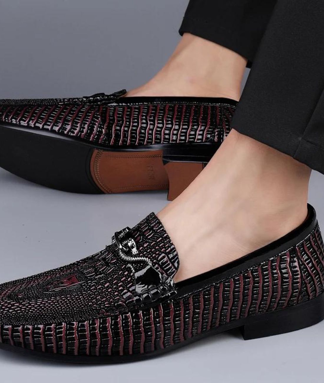 Mocassins Hommes Effet Cuir Vernis Peau De Serpent - Le Mocassin