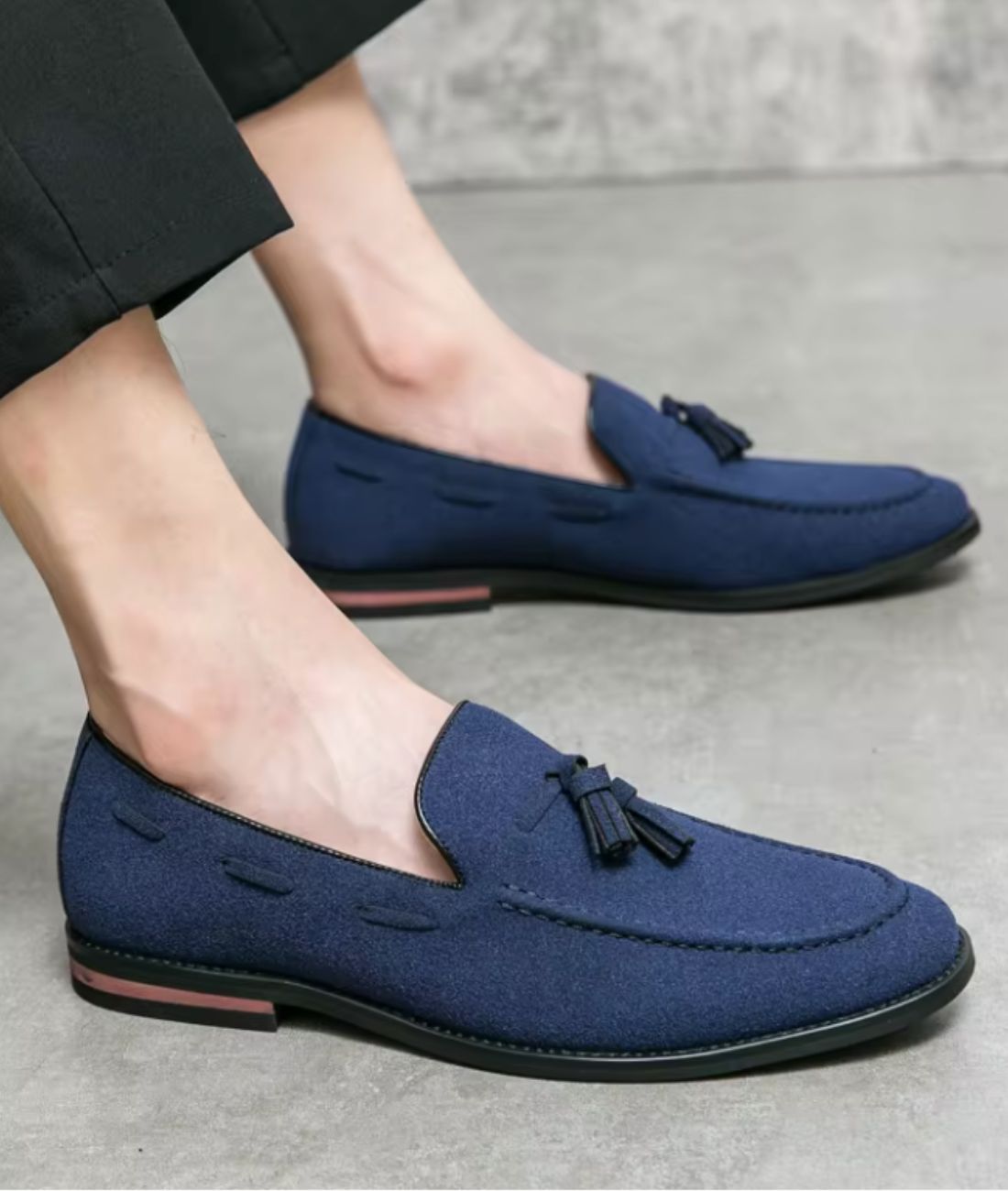 Mocassins Italiens Bleus Effet Daim Pour Homme - Le Mocassin