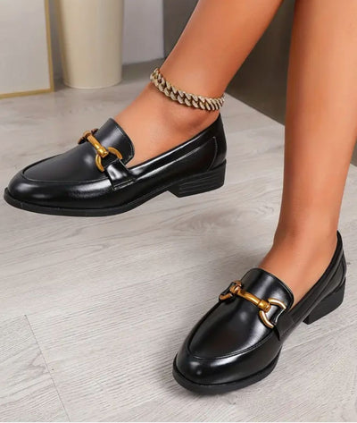 Mocassins Noirs En Cuir Verni À Talons Pour Femmes - Le Mocassin