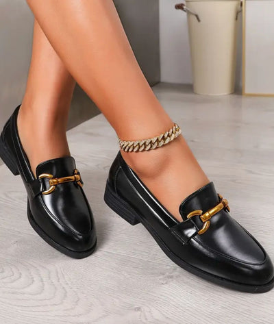 Mocassins Noirs En Cuir Verni À Talons Pour Femmes - Le Mocassin