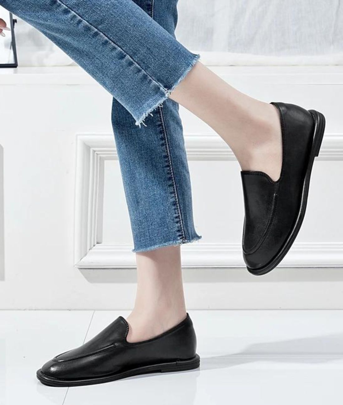 Mocassins Noirs Pour Femme En Cuir Véritable - Le Mocassin