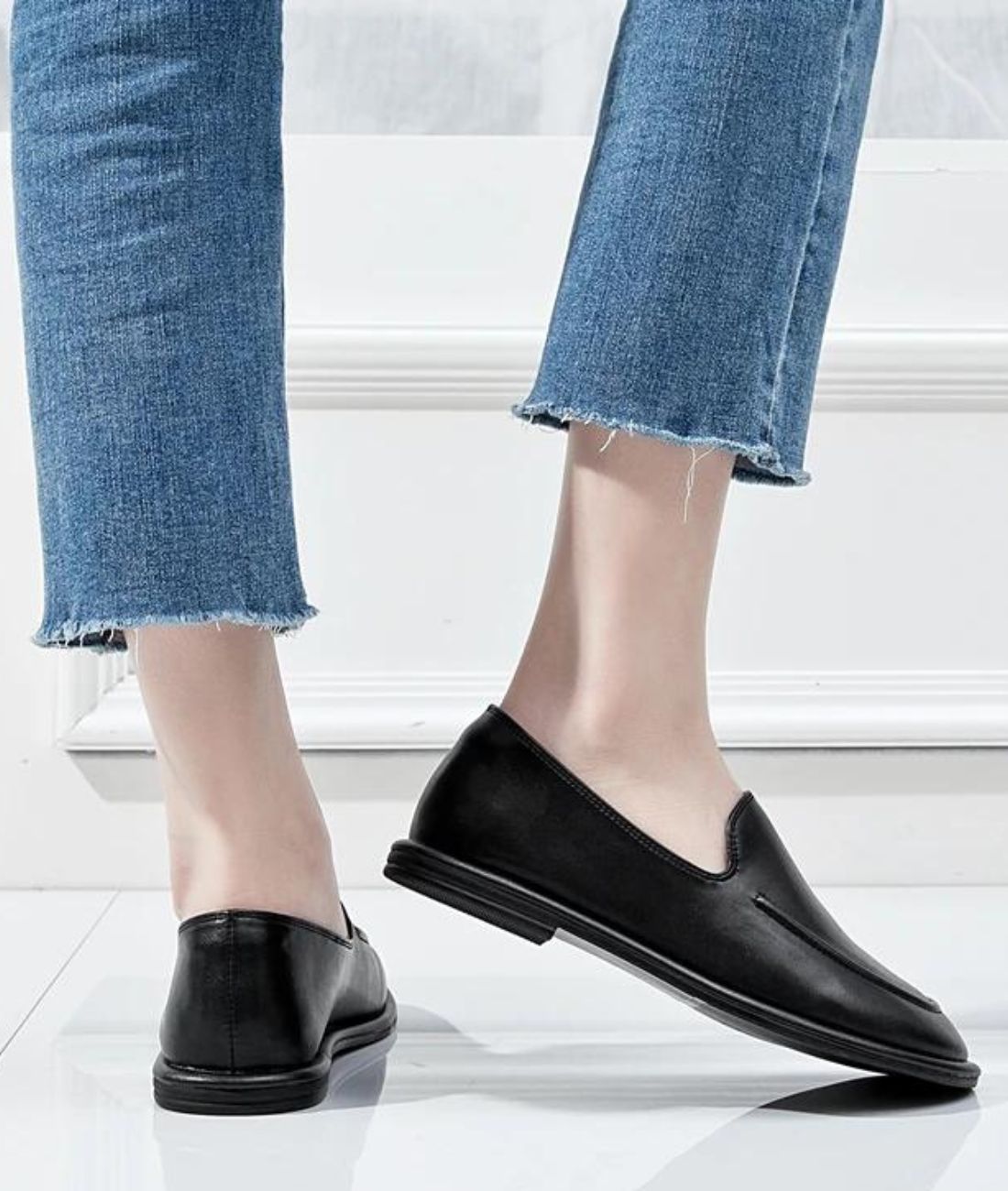 Mocassins Noirs Pour Femme En Cuir Véritable - Le Mocassin