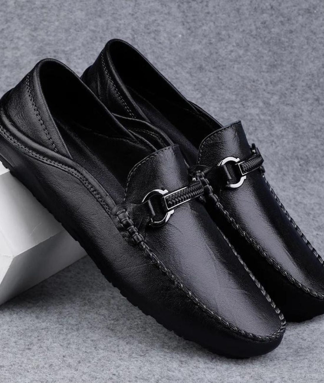 Mocassins Noirs Mors Métal Cuir Synthétique Homme - Le Mocassin