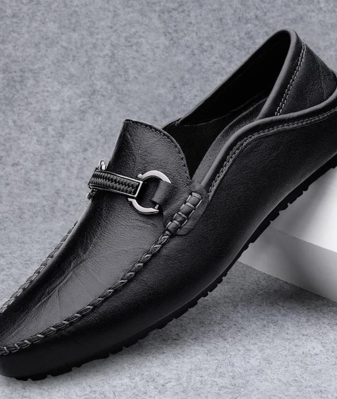 Mocassins Noirs Mors Métal Cuir Synthétique Homme - Le Mocassin