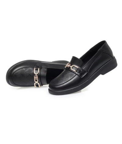 Mocassins Noirs À Semelle Épaisse Et Chaine Dorée Pour Femme - Le Mocassin