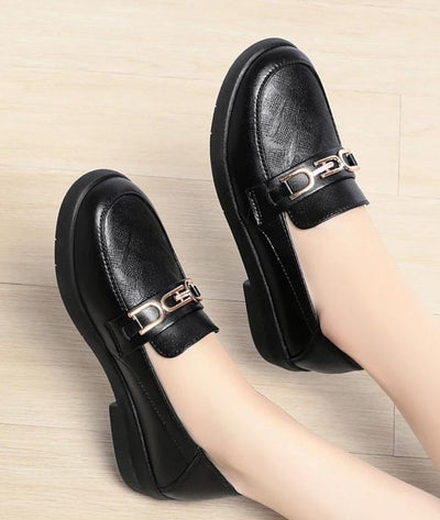 Mocassins Noirs À Semelle Épaisse Et Chaine Dorée Pour Femme - Le Mocassin