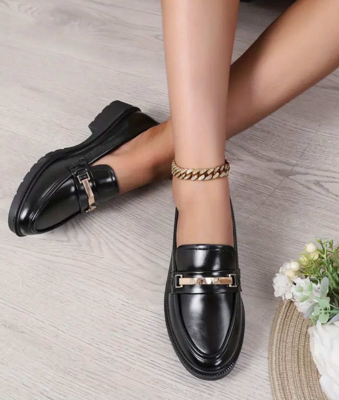 Mocassins Noirs Semelle Épaisse Femme Cuir Synthétique - Le Mocassin