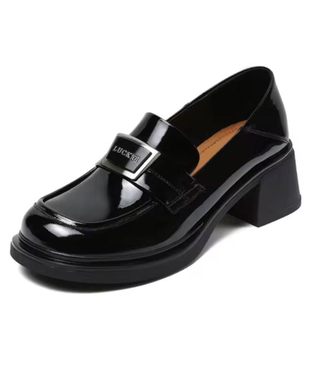 Mocassins Noirs À Talons Carrés En Cuir Véritable Pour Femme