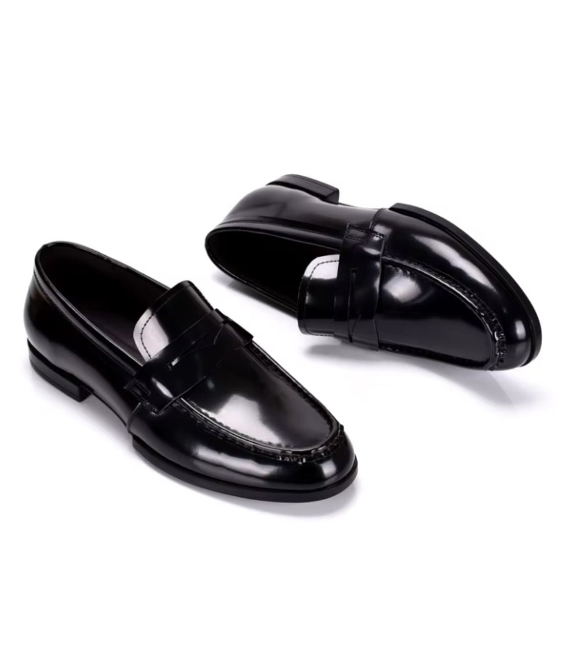 Mocassins Noirs Vernis En Cuir Avec Un Talon Carré - Le Mocassin