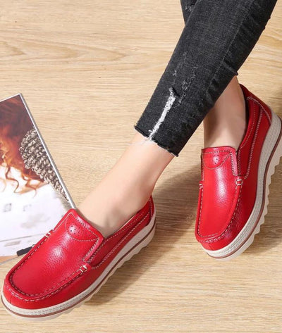 Mocassins Orthopédiques Rouges Plateforme Femme - Le Mocassin