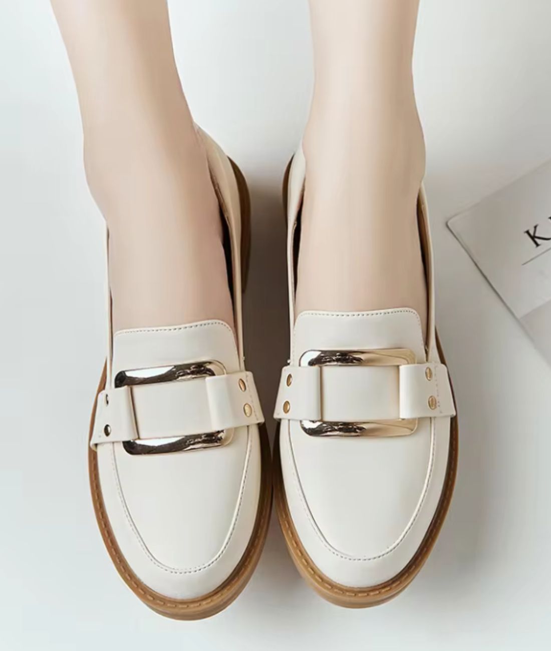 Mocassins À Plateforme En Cuir Beige Pour Femmes - Le Mocassin