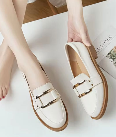 Mocassins À Plateforme En Cuir Beige Pour Femmes - Le Mocassin