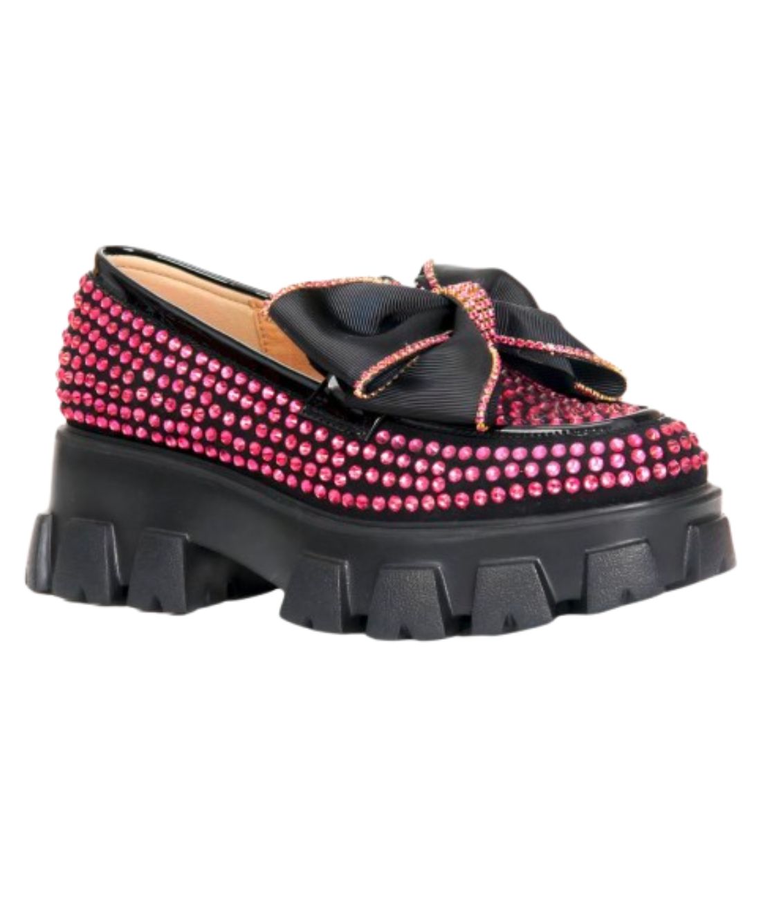 Mocassins Plateforme Avec Papillon & Strass Rose Femmes - Le Mocassin